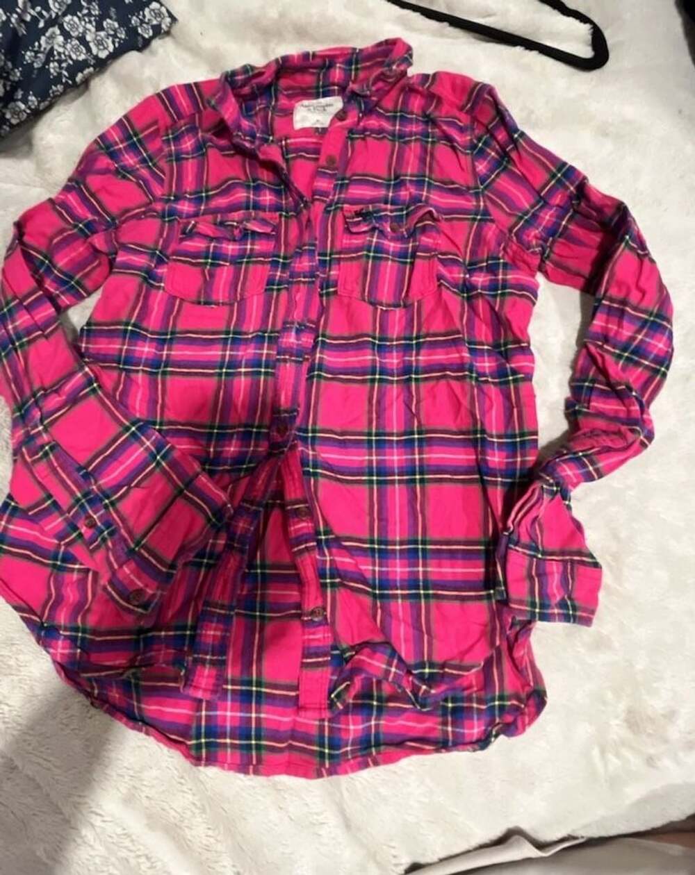 Abercrombie & Fitch Plaid Flannel Shirt Size M Pink Long Sleeve Button Up
